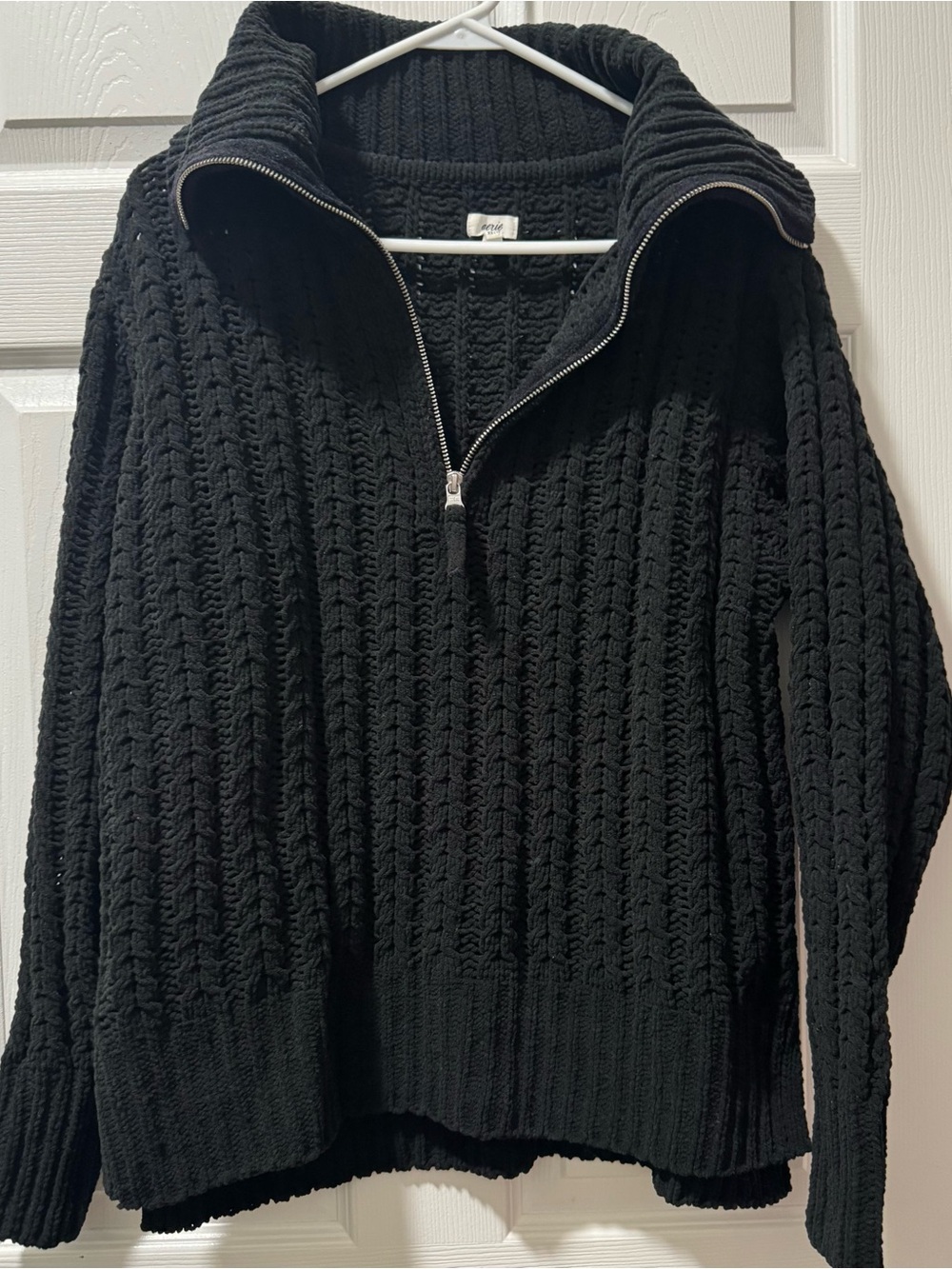 aerie Black Textured Knit Pullover